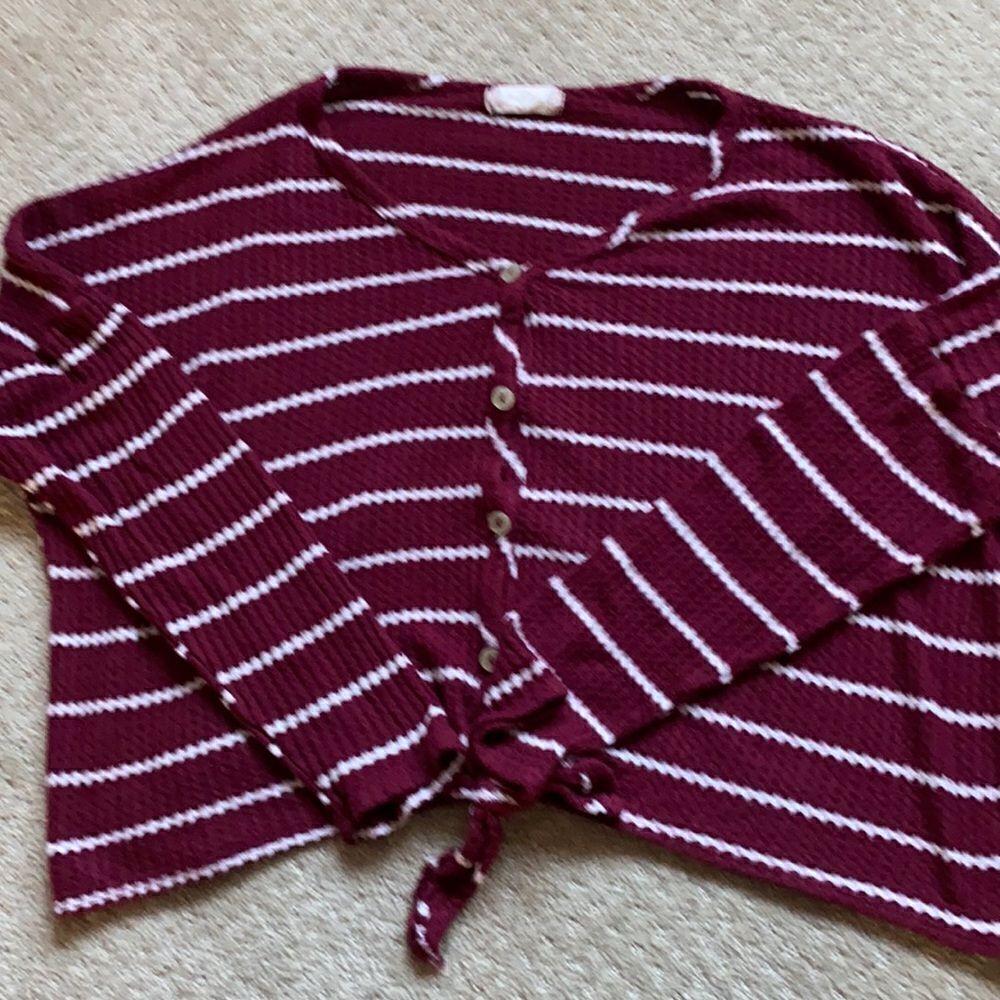 Altar’d State Maroon Striped Button‑Front Tie‑Hem Top – Size M